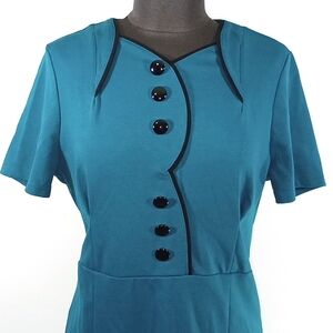 Teal color dress faux button front dress